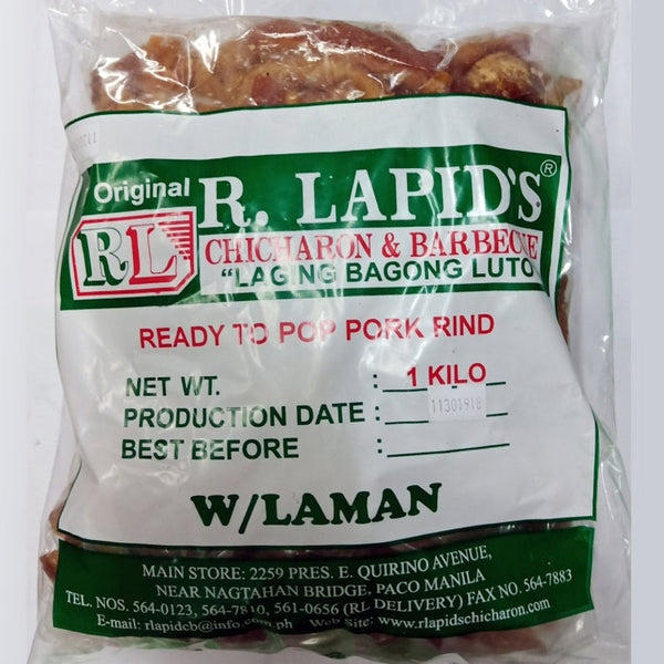 R. Lapid's | Ready-To-Pop Pork Rinds (Chicharon) | With Laman | 1kg
